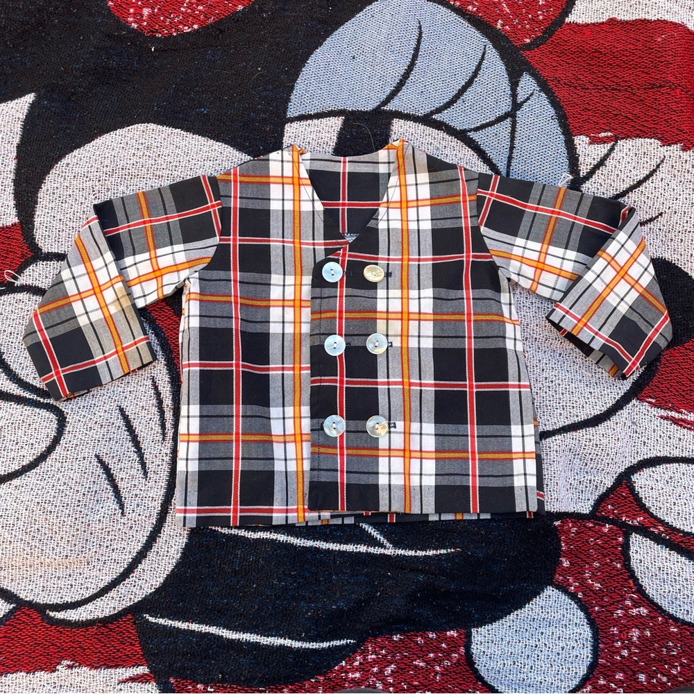 VINTAGE 70s FAWN TOGS PLAID BUTTON JACKET SIZE 3T HOLIDAY CHRISTMAS SCHOOL